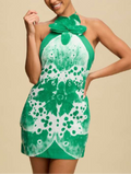 Elegant Floral Halter Mini Dress